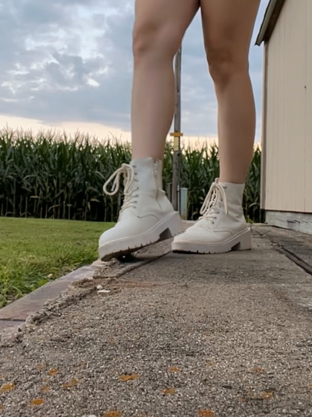 Well Worn White Lace-Up Combat Boots for Women